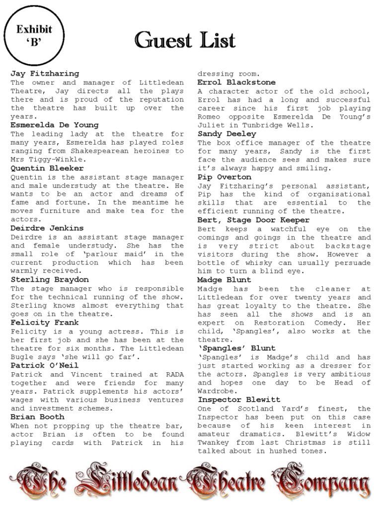 Final Curtain guest list Page 1